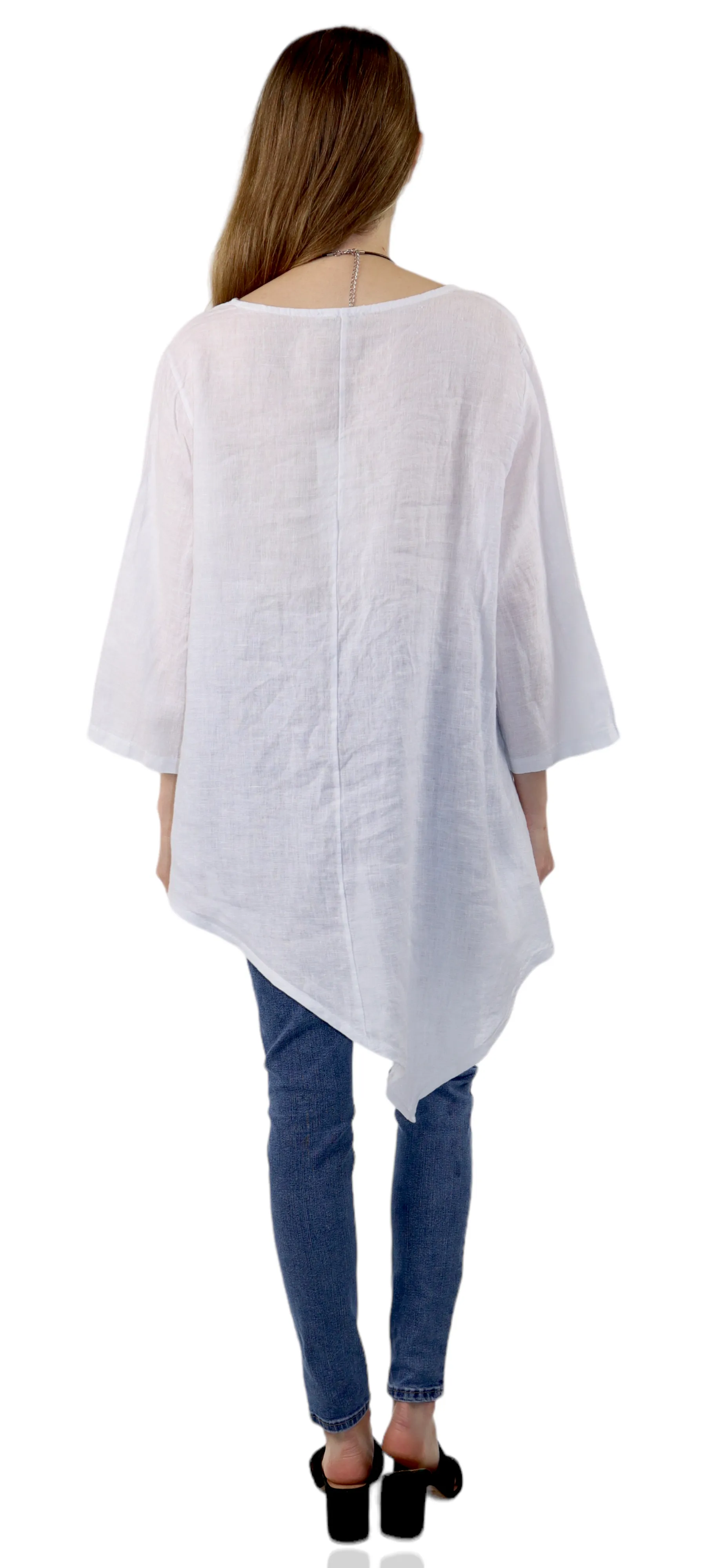 Dare2bStylish Uneven Hem Womens Pure Linen Fishtail Hem Blouse Dress Top