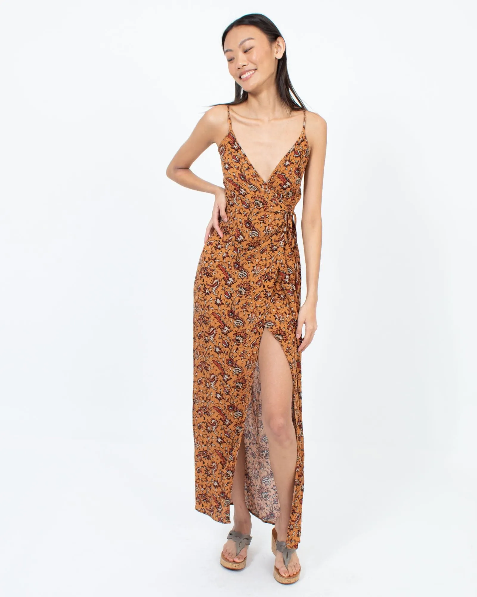 Deep Slit Wrap Dress