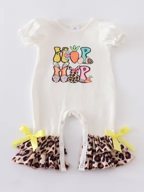 Easter Leopard Rabbit Print Ruffle Baby Romper