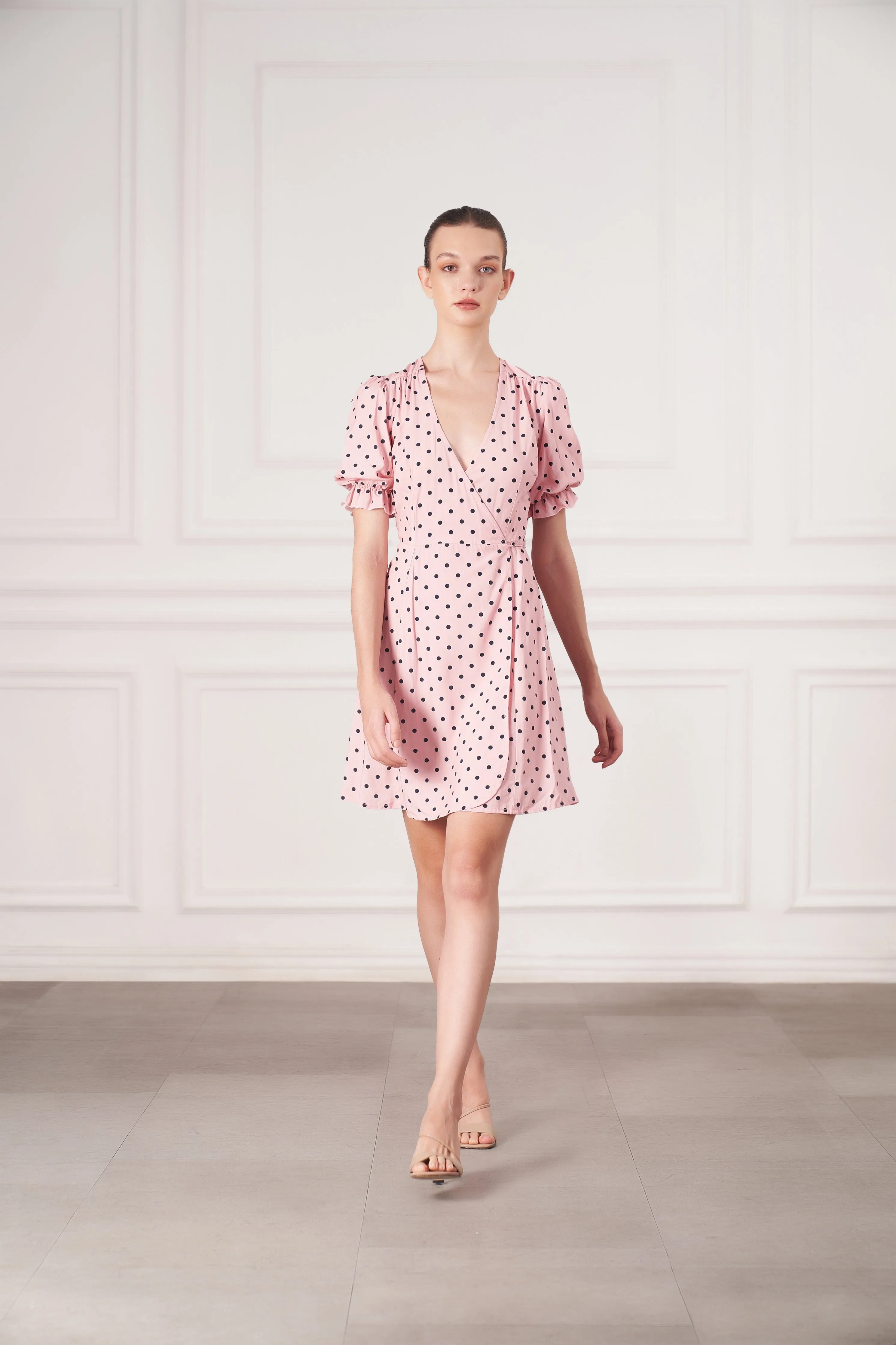 Elsa Mini Wrap Dress | Pink Polka Dots