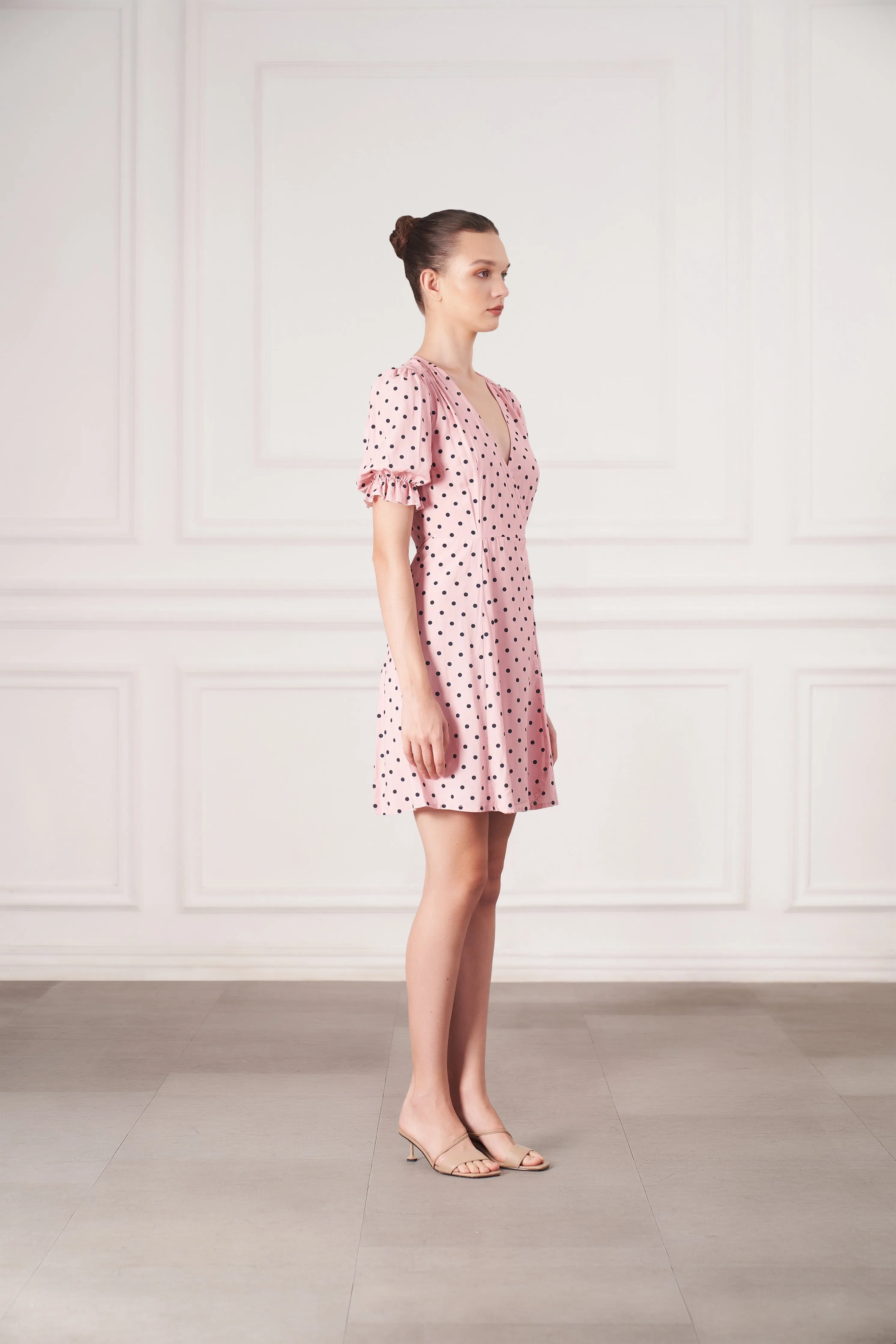 Elsa Mini Wrap Dress | Pink Polka Dots