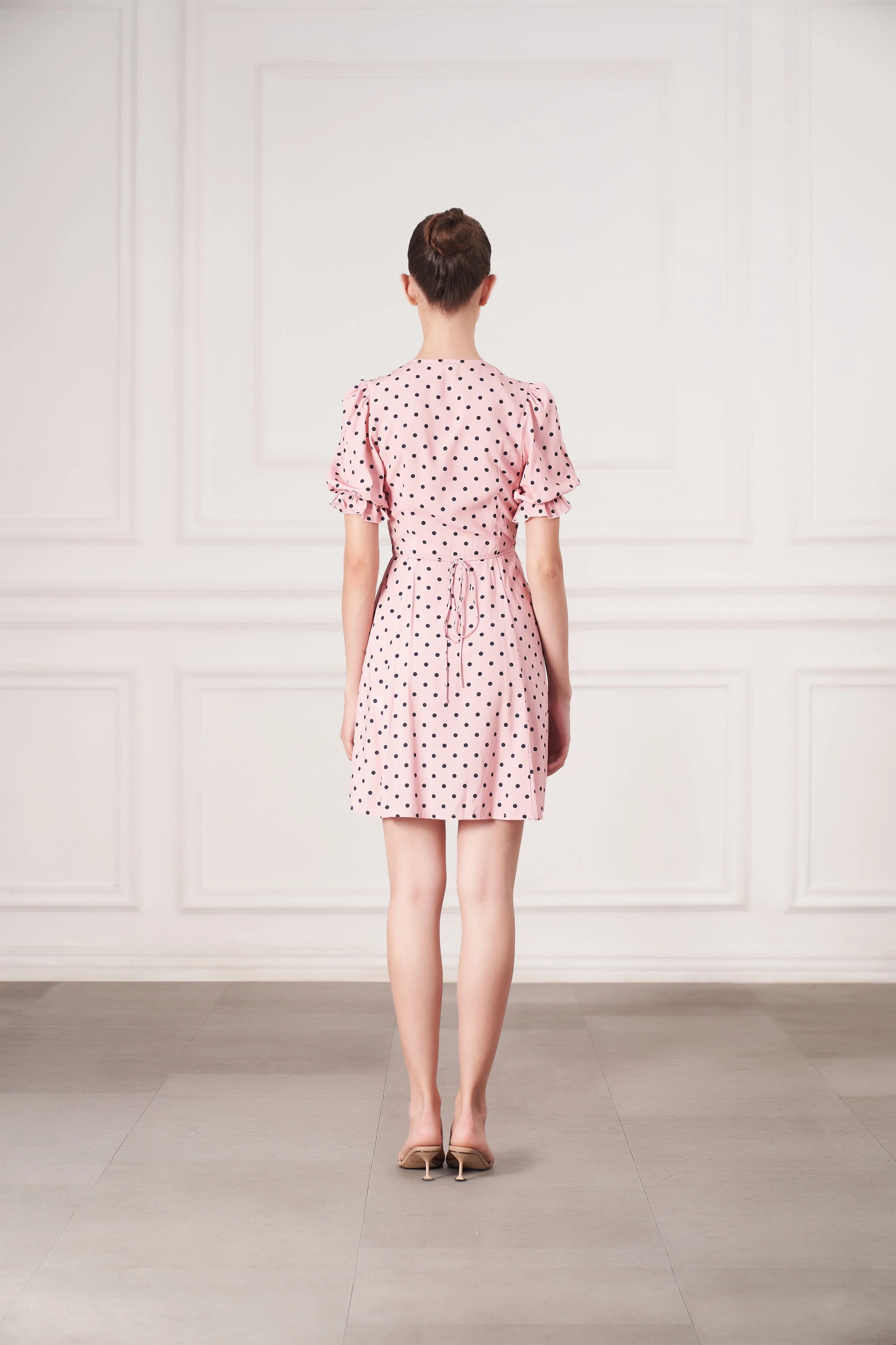 Elsa Mini Wrap Dress | Pink Polka Dots