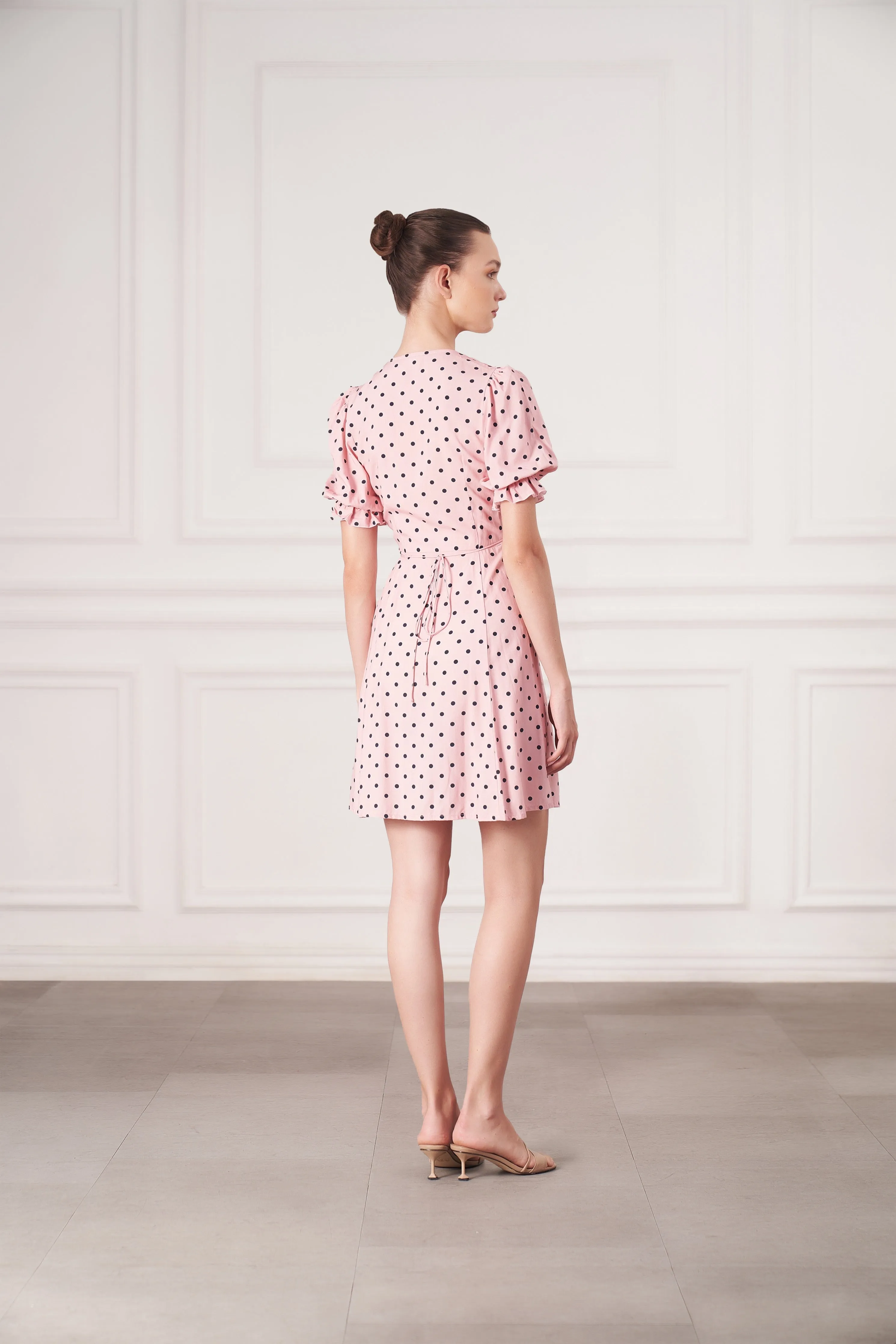 Elsa Mini Wrap Dress | Pink Polka Dots