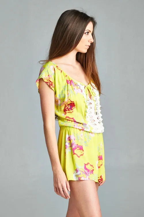 Floral Crochet Relaxed Fit Short Romper