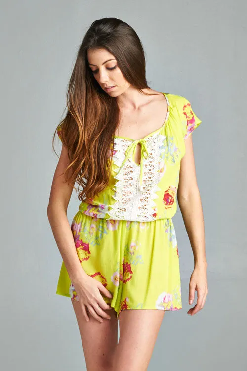 Floral Crochet Relaxed Fit Short Romper