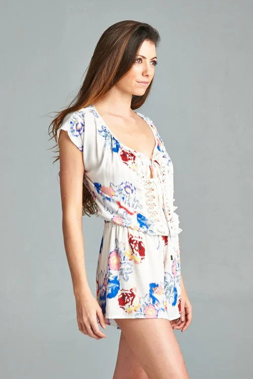Floral Crochet Relaxed Fit Short Romper