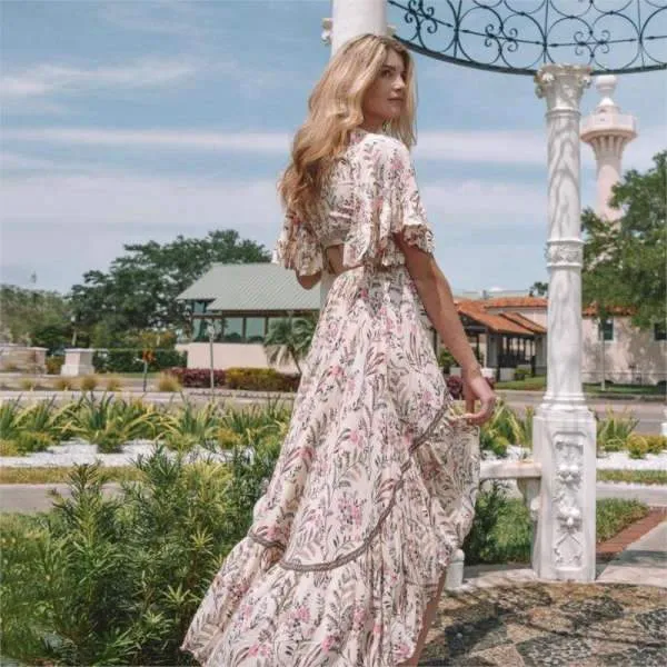 Flowy Boho Maxi Dress with Sleeves
