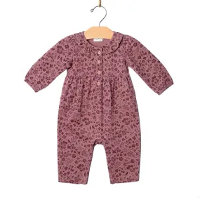 Frill Collar Romper- Plum Birds