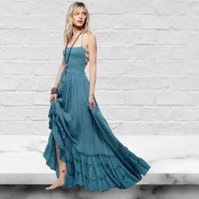 Hippie Backless Halter Dress