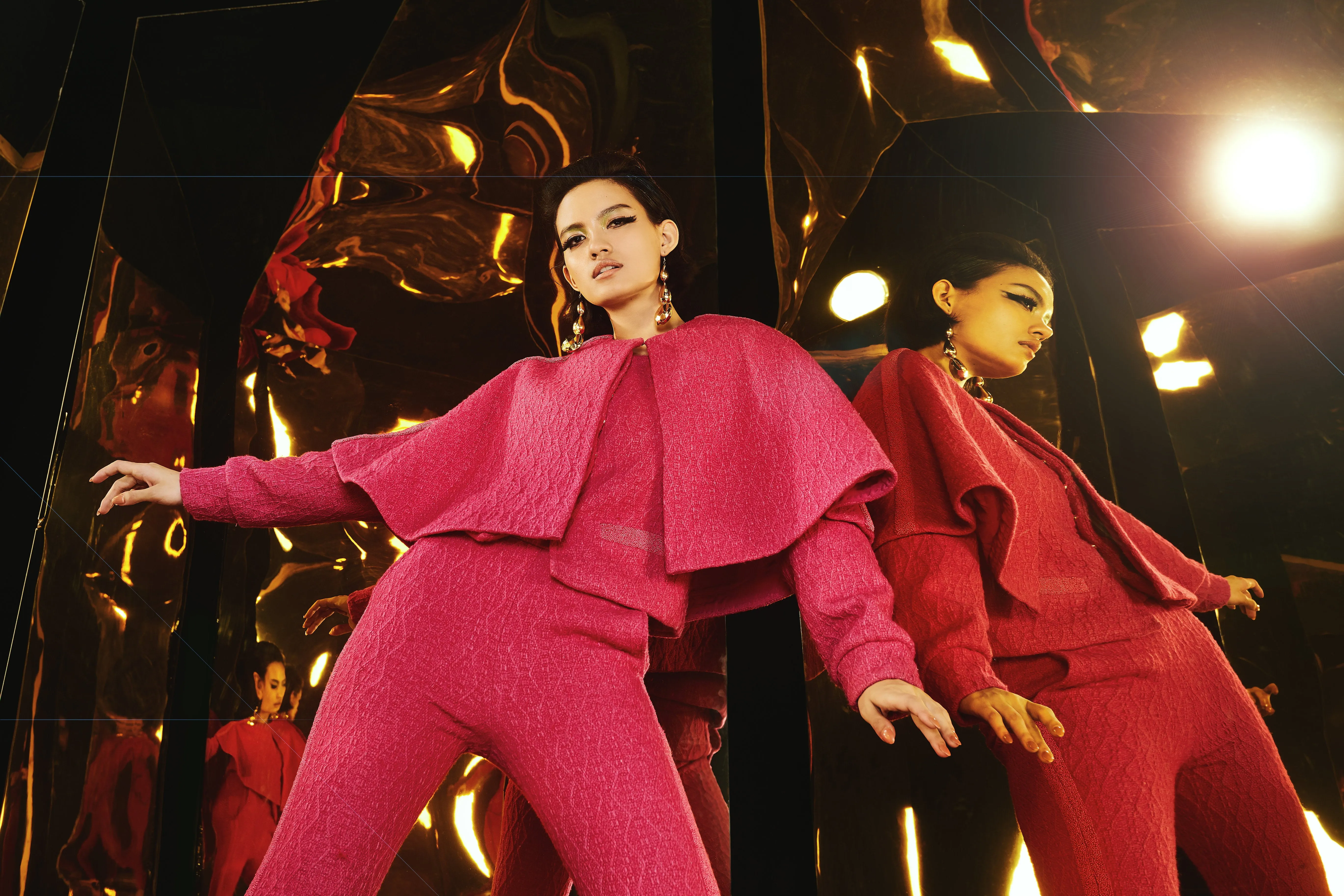 Hot Pink Woollen Cape Set