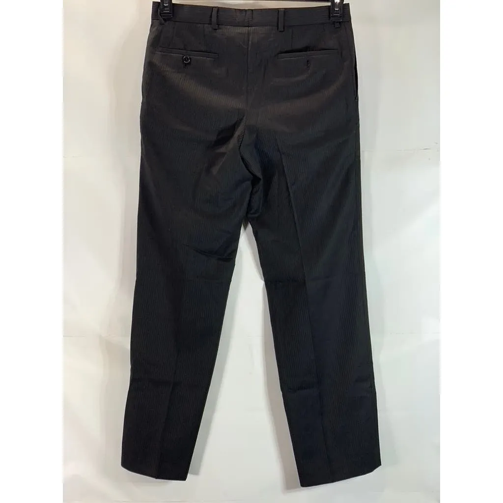 HUGO BOSS Men's Black Pinstripe Virgin Wool Flat Front Dress Pants SZ 40R