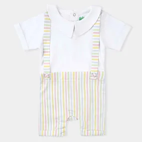 Infant Boys Cotton Interlock Knitted Romper Double Stripe-White