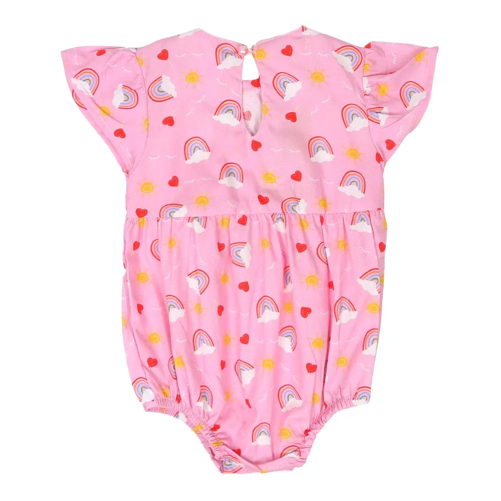 Infant Girls Woven Romper Rainbow P - Pink