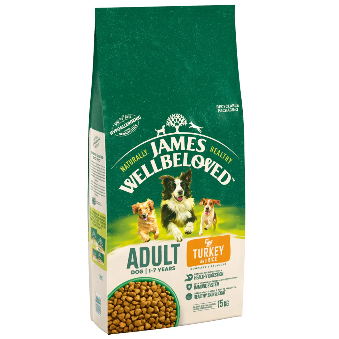 James Wellbeloved Turkey & Rice Adult Dog Food 15KG