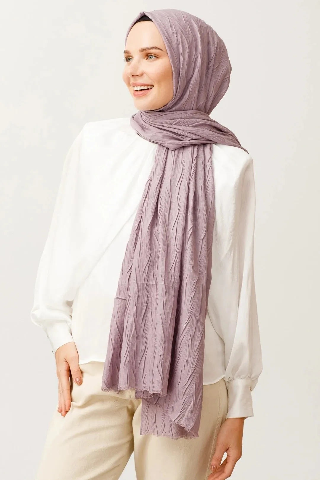 Lavender Gray Pleated Bamboo Hijab