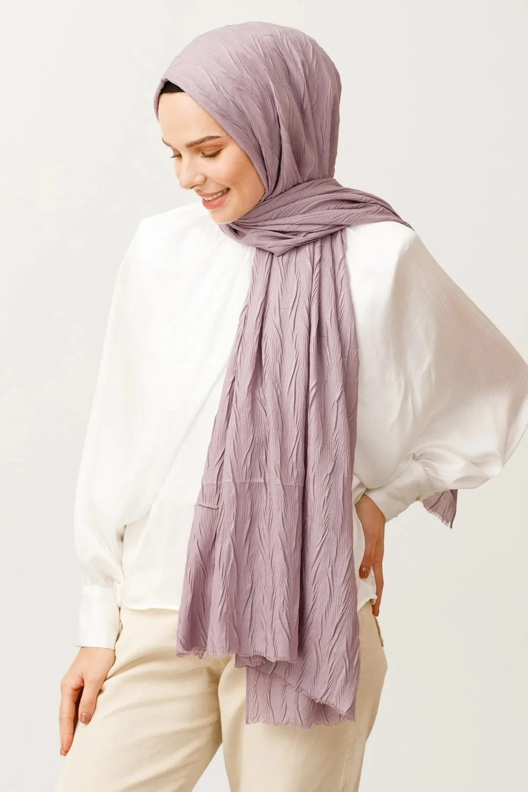 Lavender Gray Pleated Bamboo Hijab