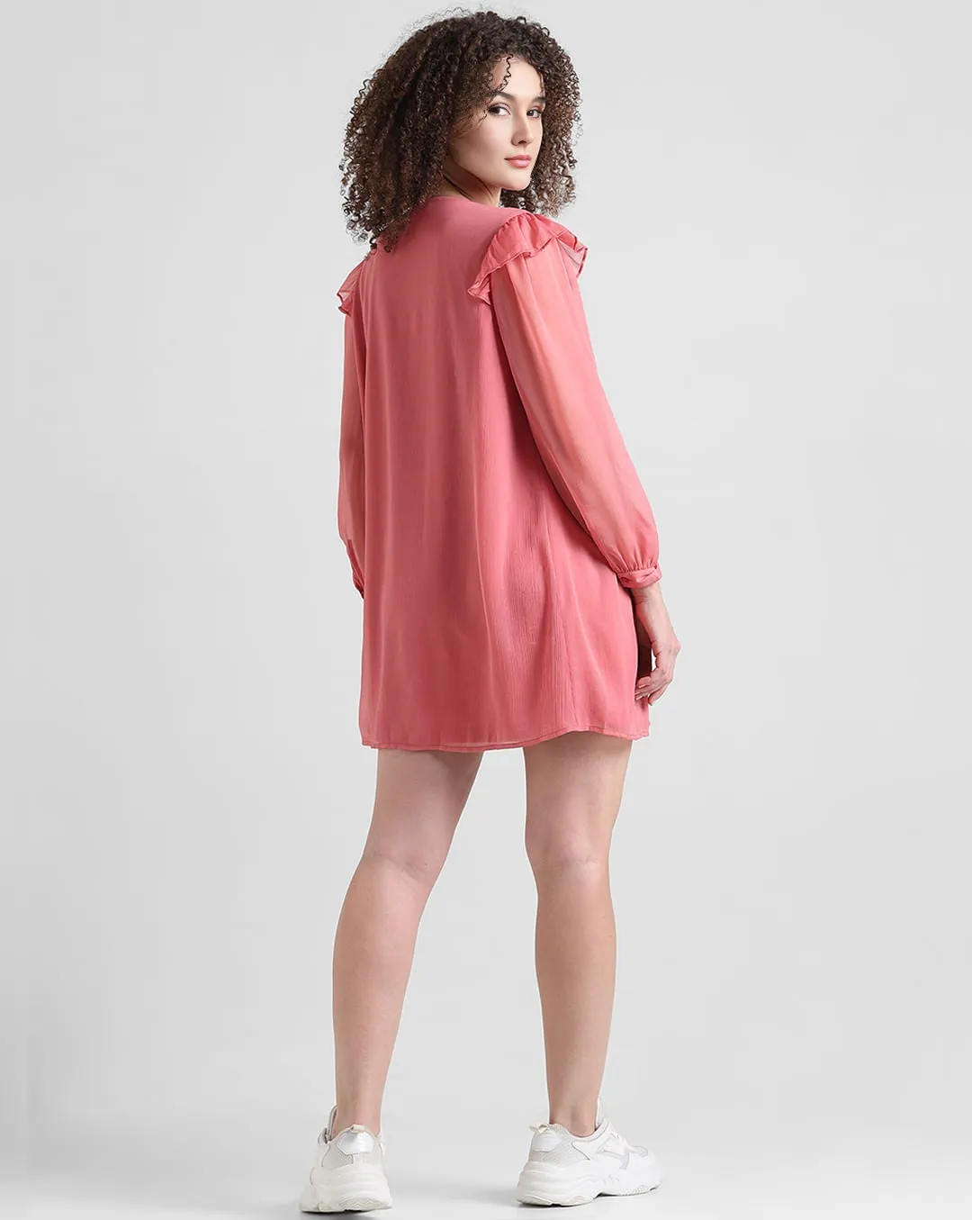 Light Red Chiffon Dress with V-Neck