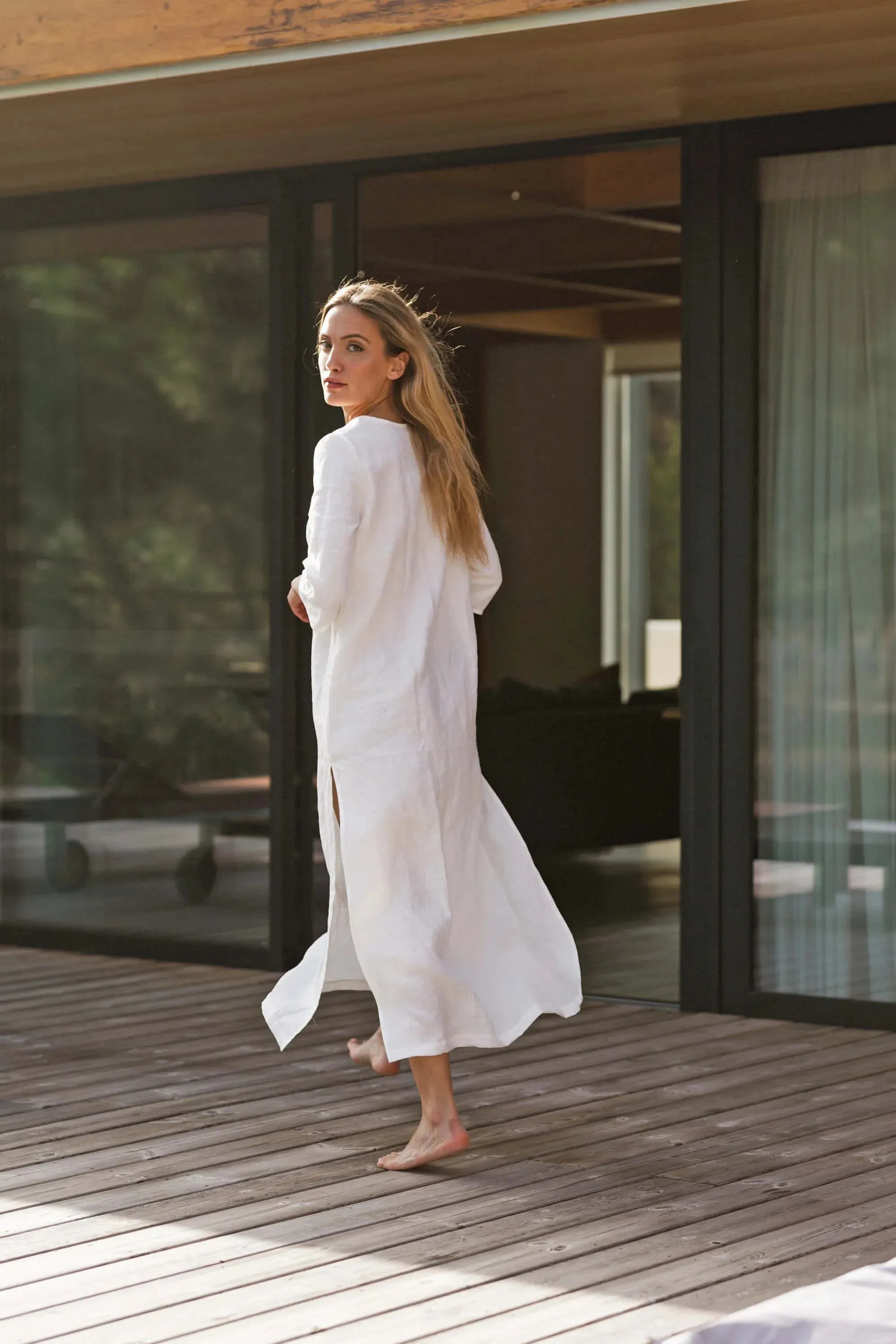 Long linen tunic dress icy blue - Carol