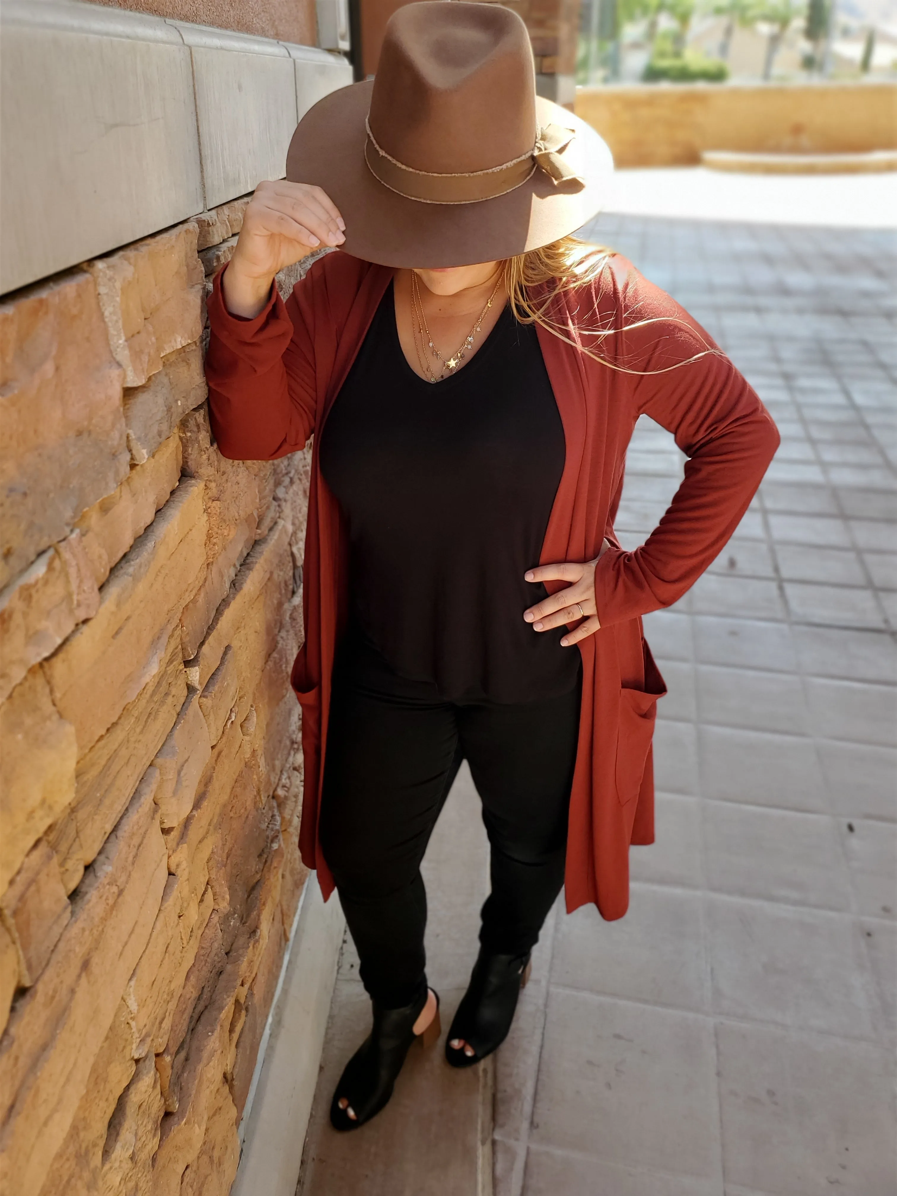 Long Open Cardigan in Rust 1XL-3XL