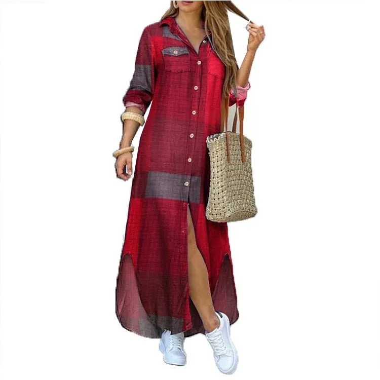 Long Shirt Dress Women Single Breasted Button Lapel Long Sleeve Dress Spring Summer Letter Print Oversized Robe Dresses