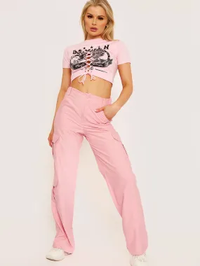 Loren Wide Leg Cargo Trousers In Pink