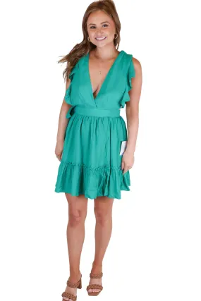 majorelle green wrap ruffle dress NWT (S; retail $198)