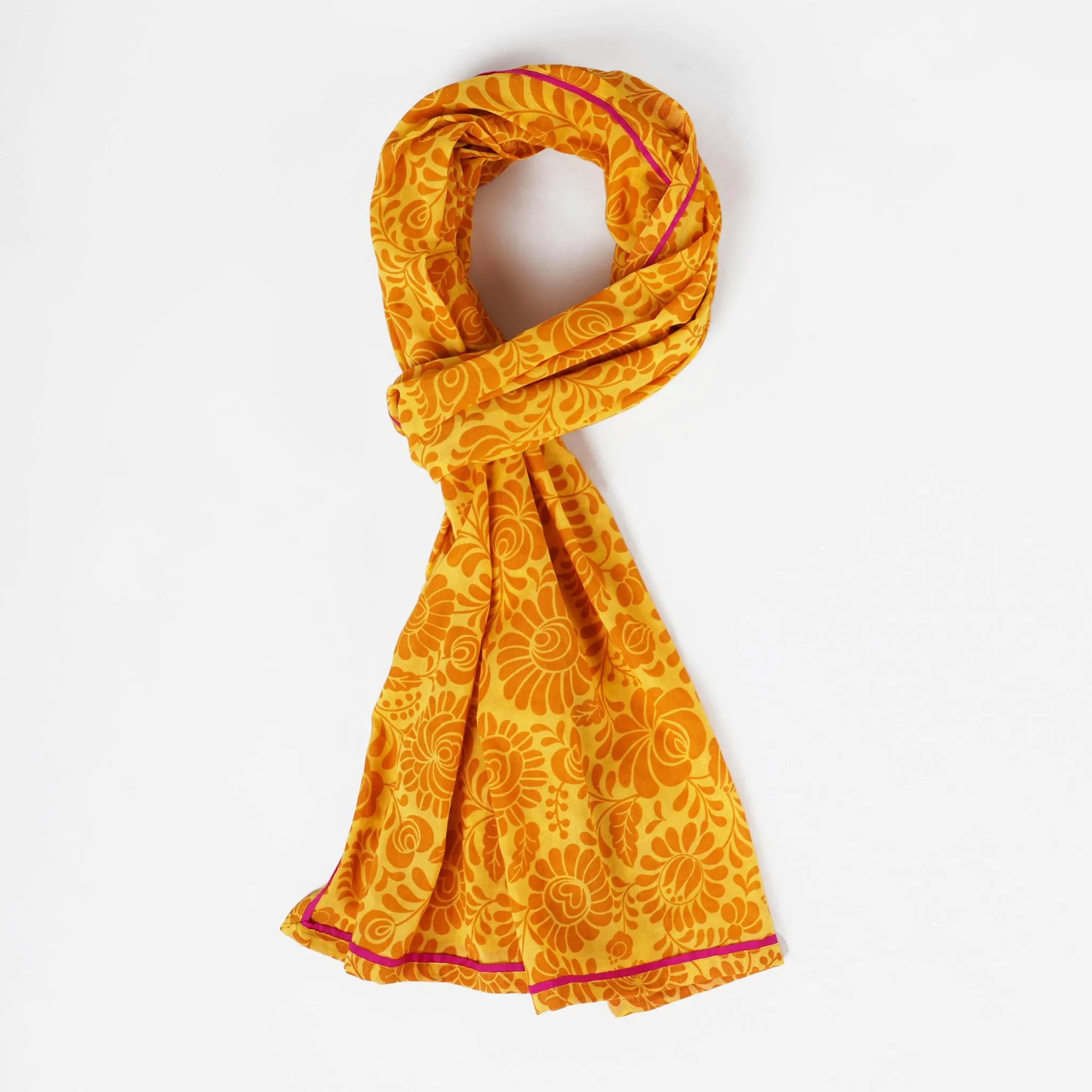 Matyo - Yellow printed cotton mulmul Summer Scarf