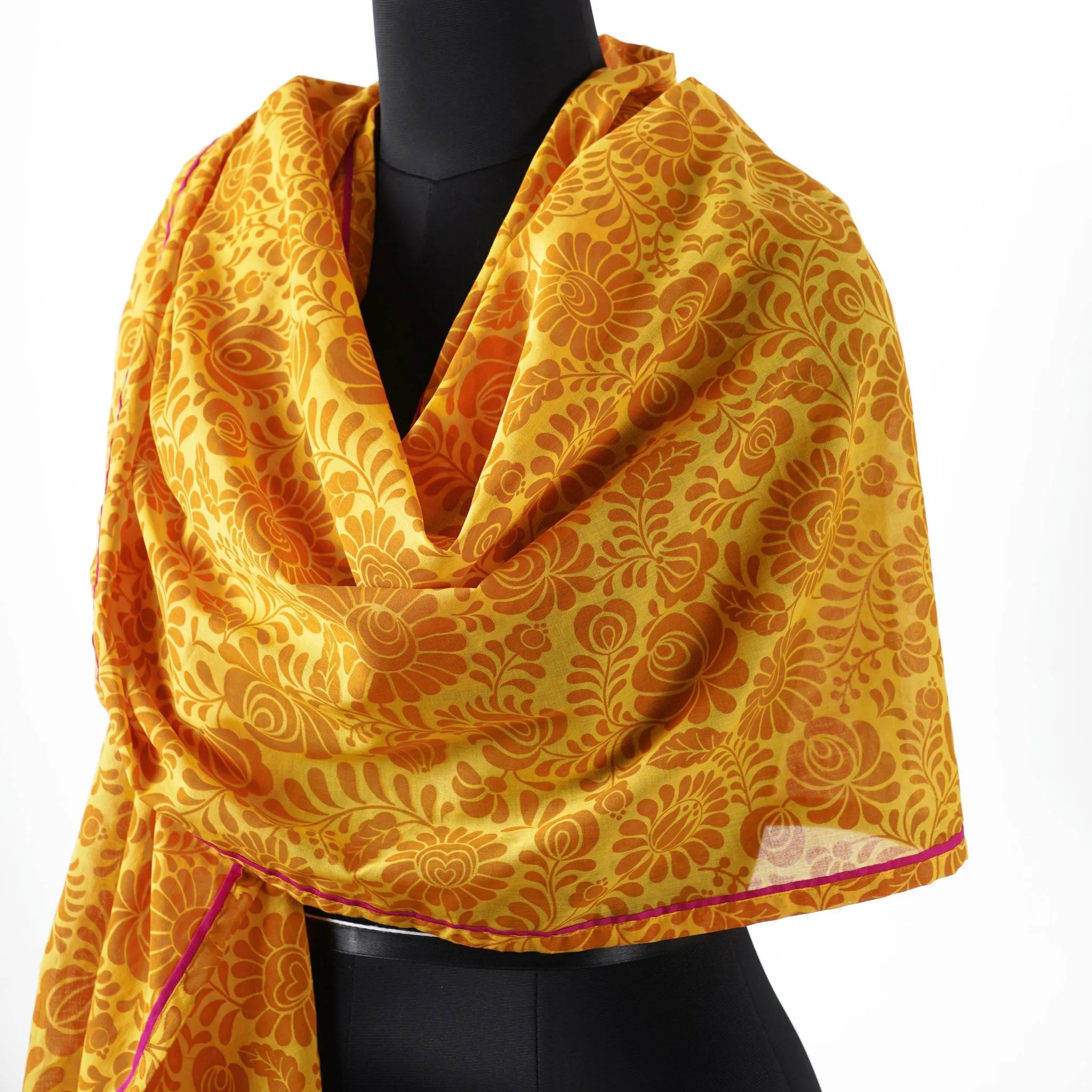 Matyo - Yellow printed cotton mulmul Summer Scarf