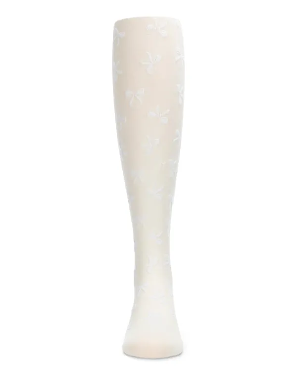 MeMoi Flocked Sassy Bow Tights Winter White