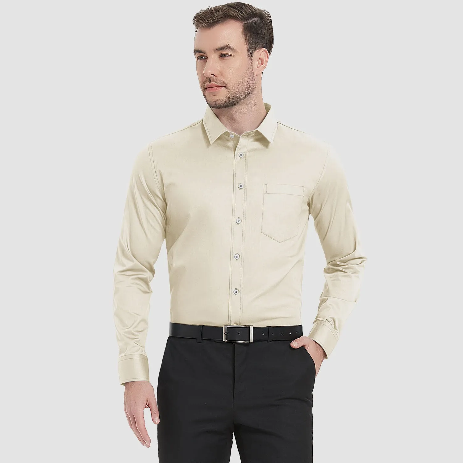 Men's Long Sleeve Dress Shirts Regular Fit Business Shirt