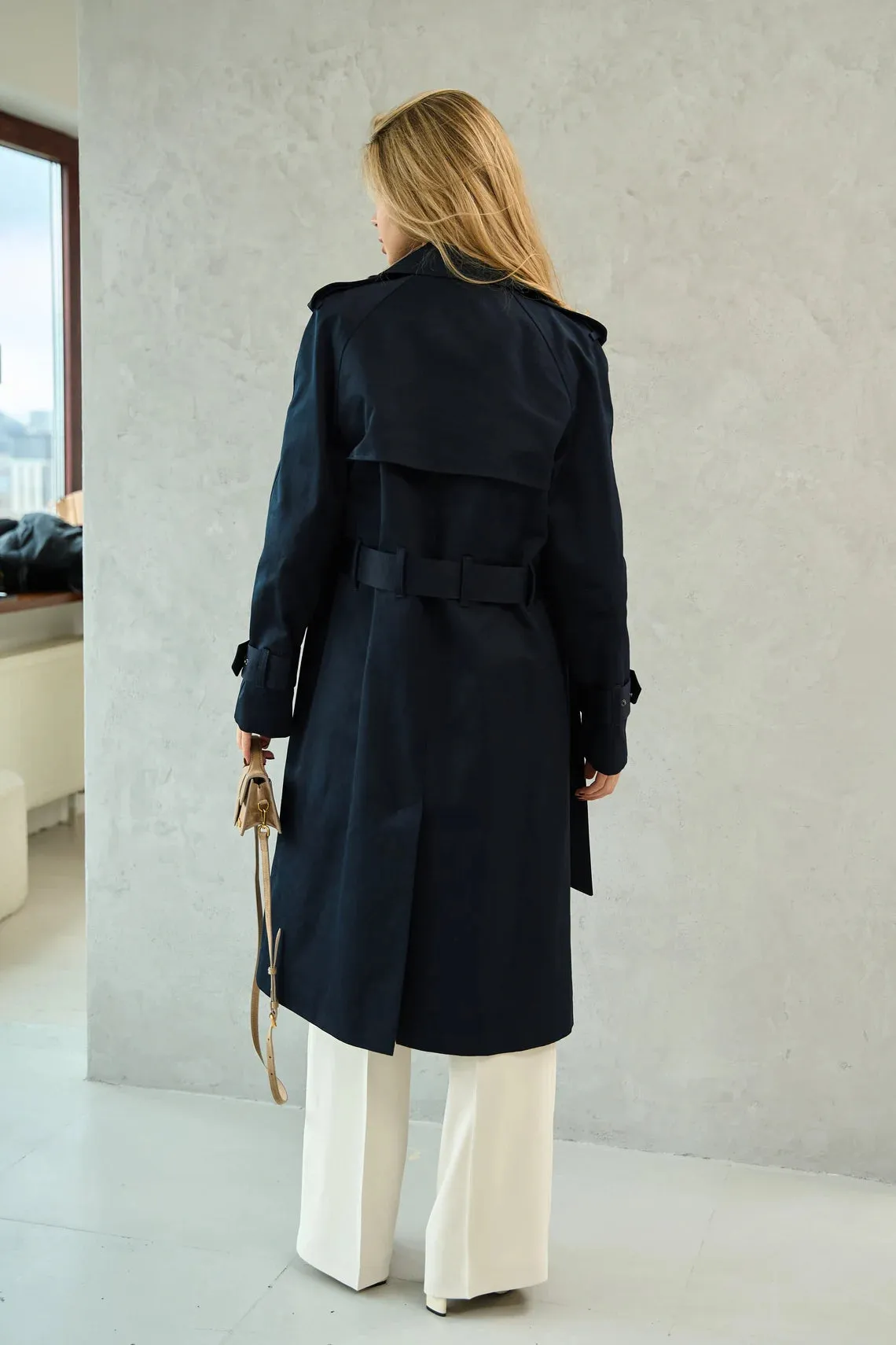 Navy blue cotton trench coat