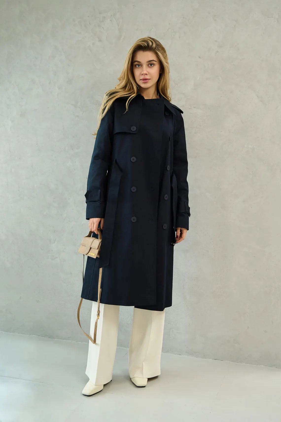 Navy blue cotton trench coat