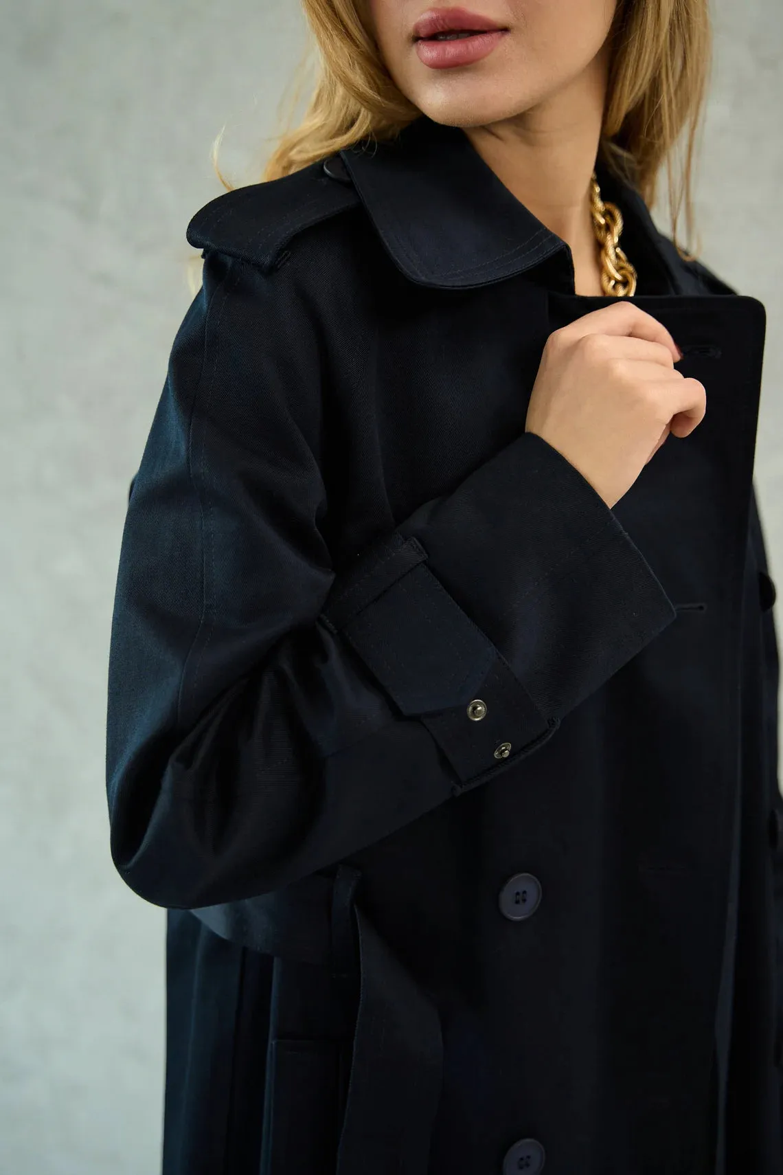 Navy blue cotton trench coat
