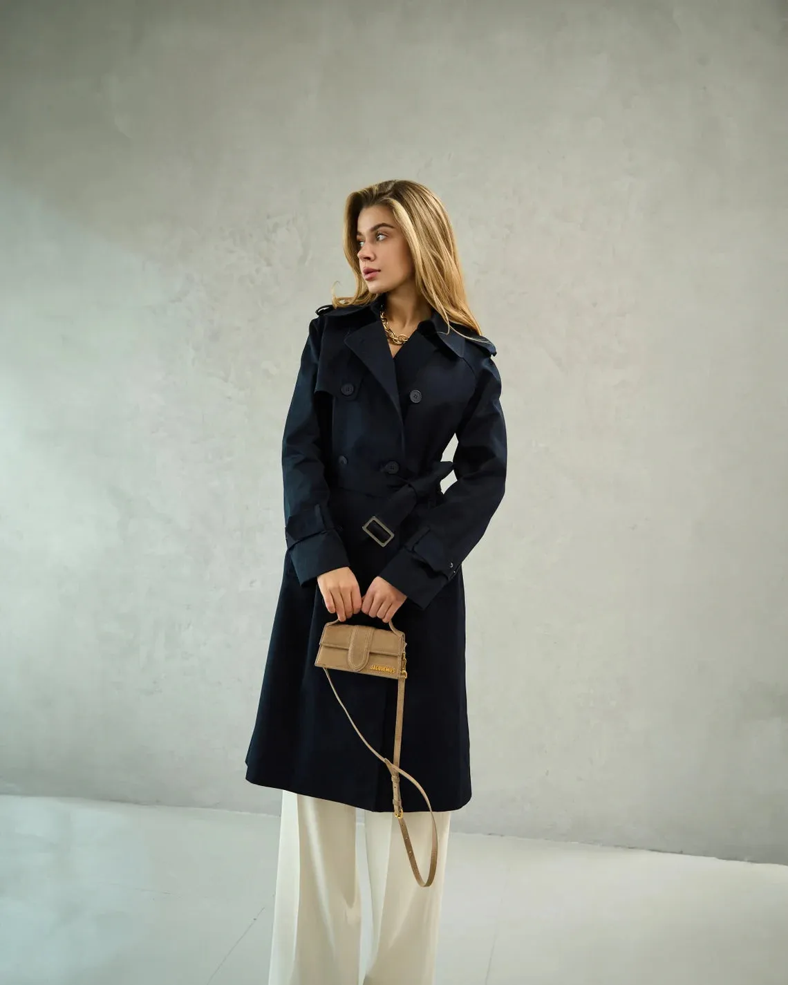 Navy blue cotton trench coat
