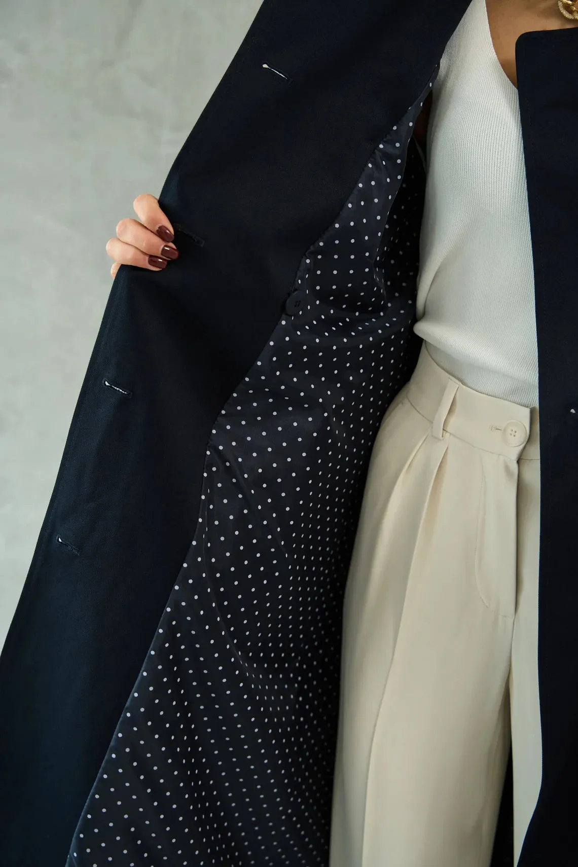 Navy blue cotton trench coat