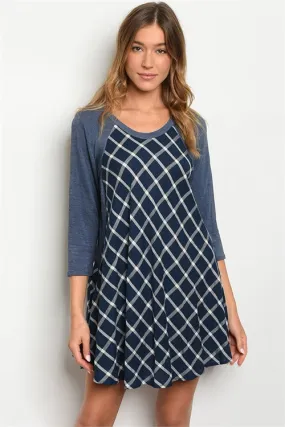 Navy Checkered Dress