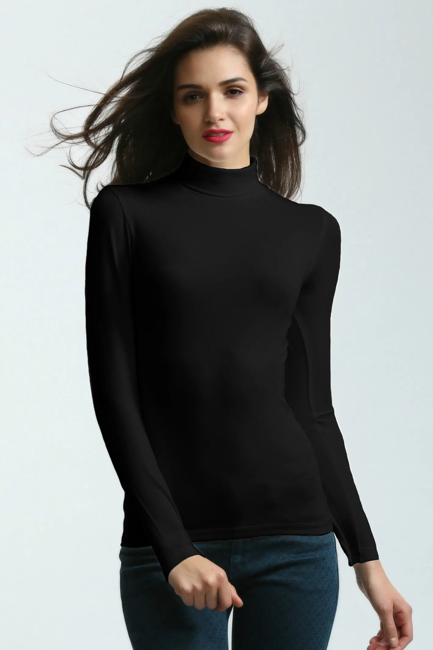 Palm PL517 Black Long Sleeve Turtle Neck Thermal Top