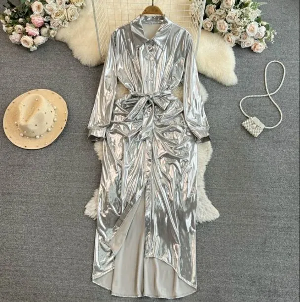 Pankh Elliana Shimmer Party Wear Metallic Shirt Dress
