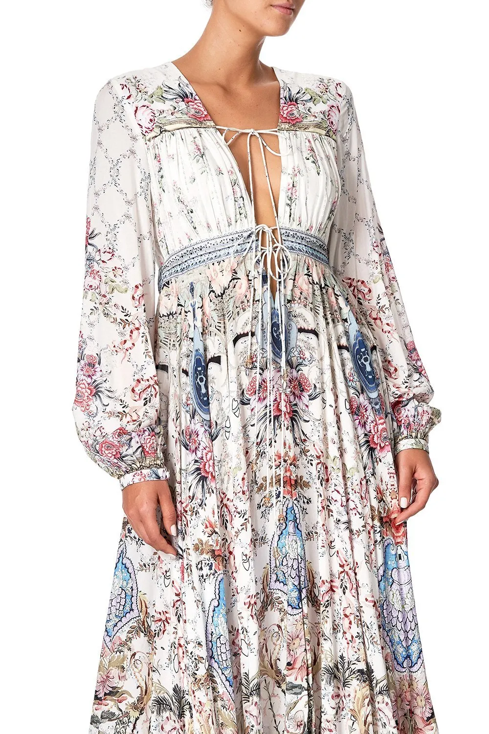 PEASANT DRESS WITH TIE FRONT SOUTHERN BELLE