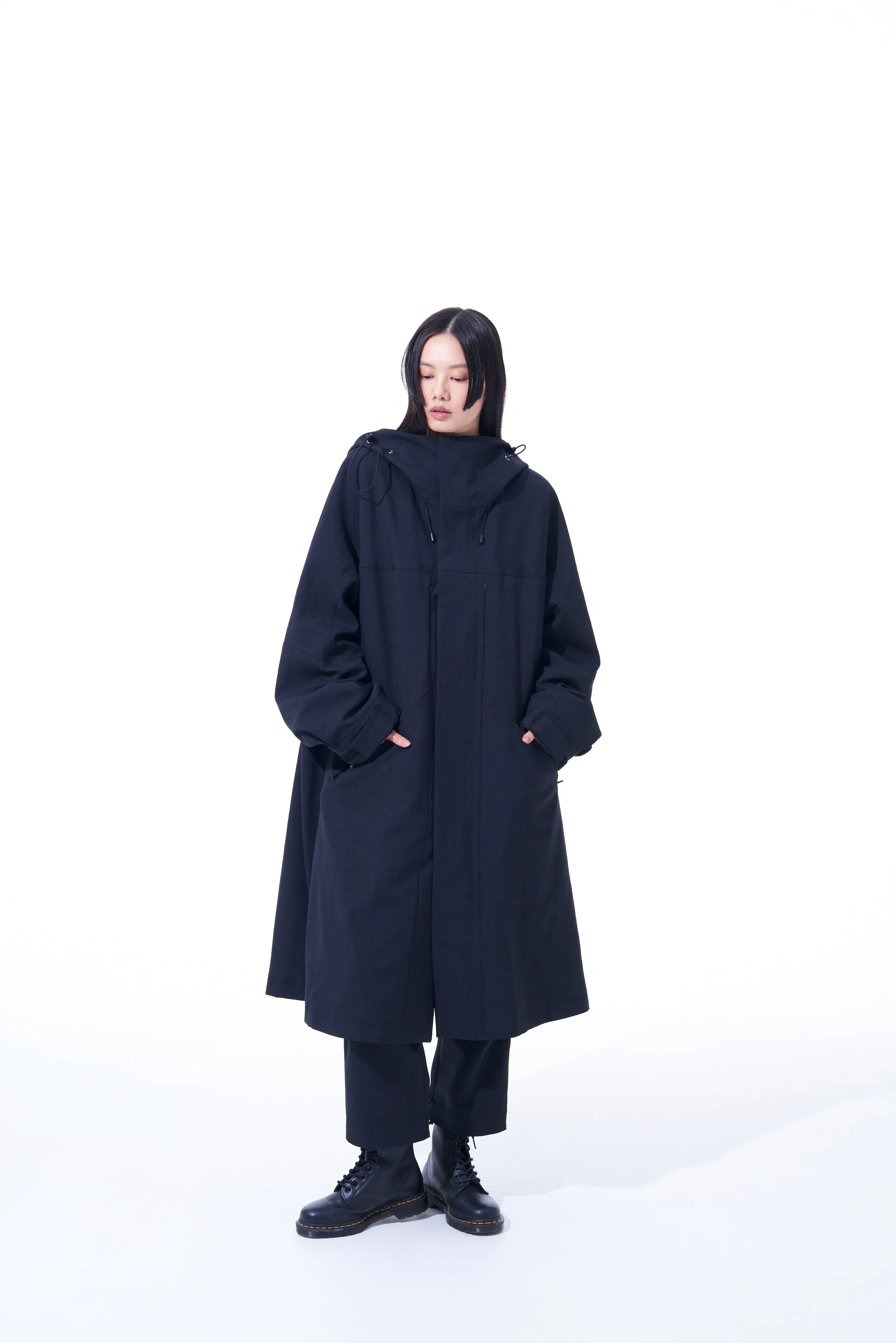 PE/STRETCH TWILL OVERSIZED TECH HOODED COAT WITH FUNCTIONAL LINING