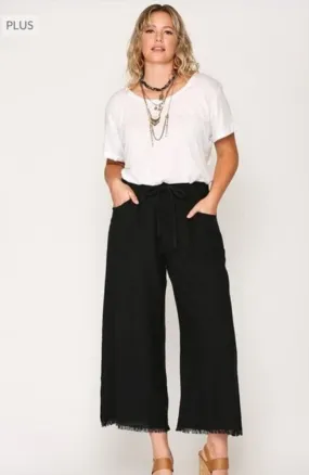 Plus Black Freyed Hem Pants