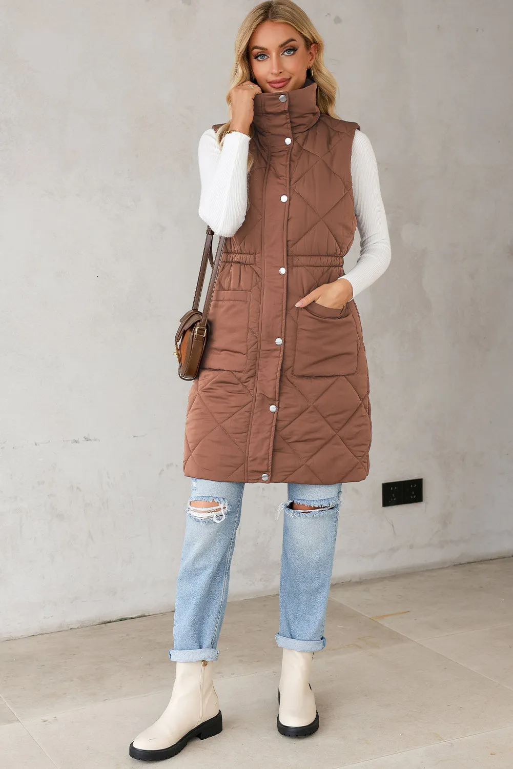 Puffer Quilted Long Vest Coat