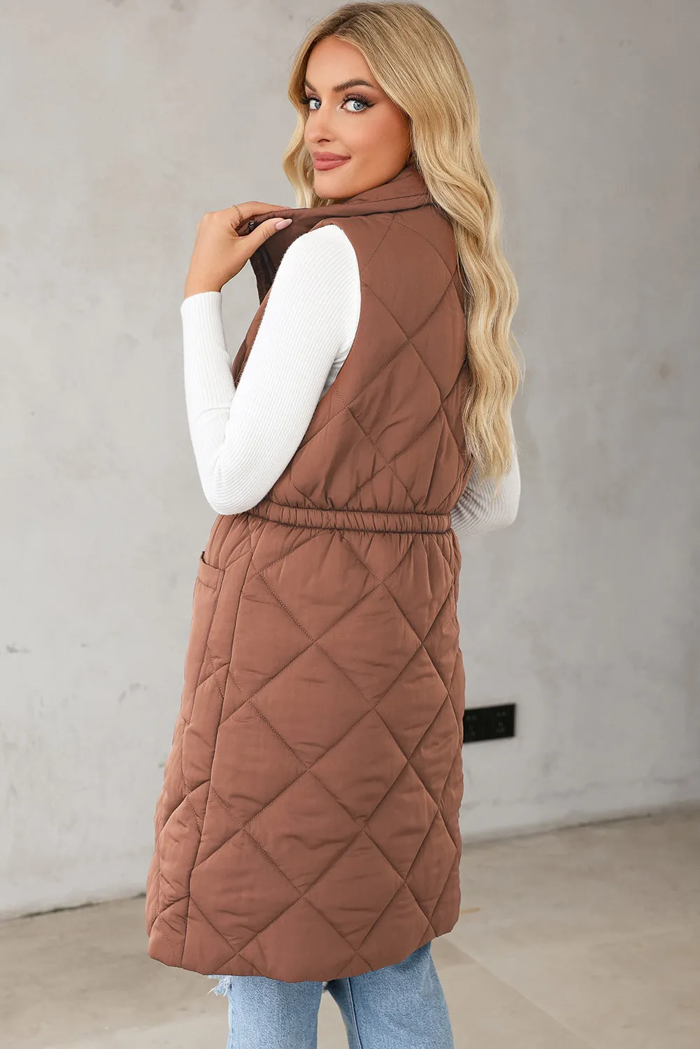 Puffer Quilted Long Vest Coat