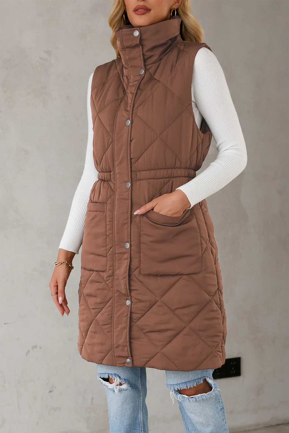 Puffer Quilted Long Vest Coat