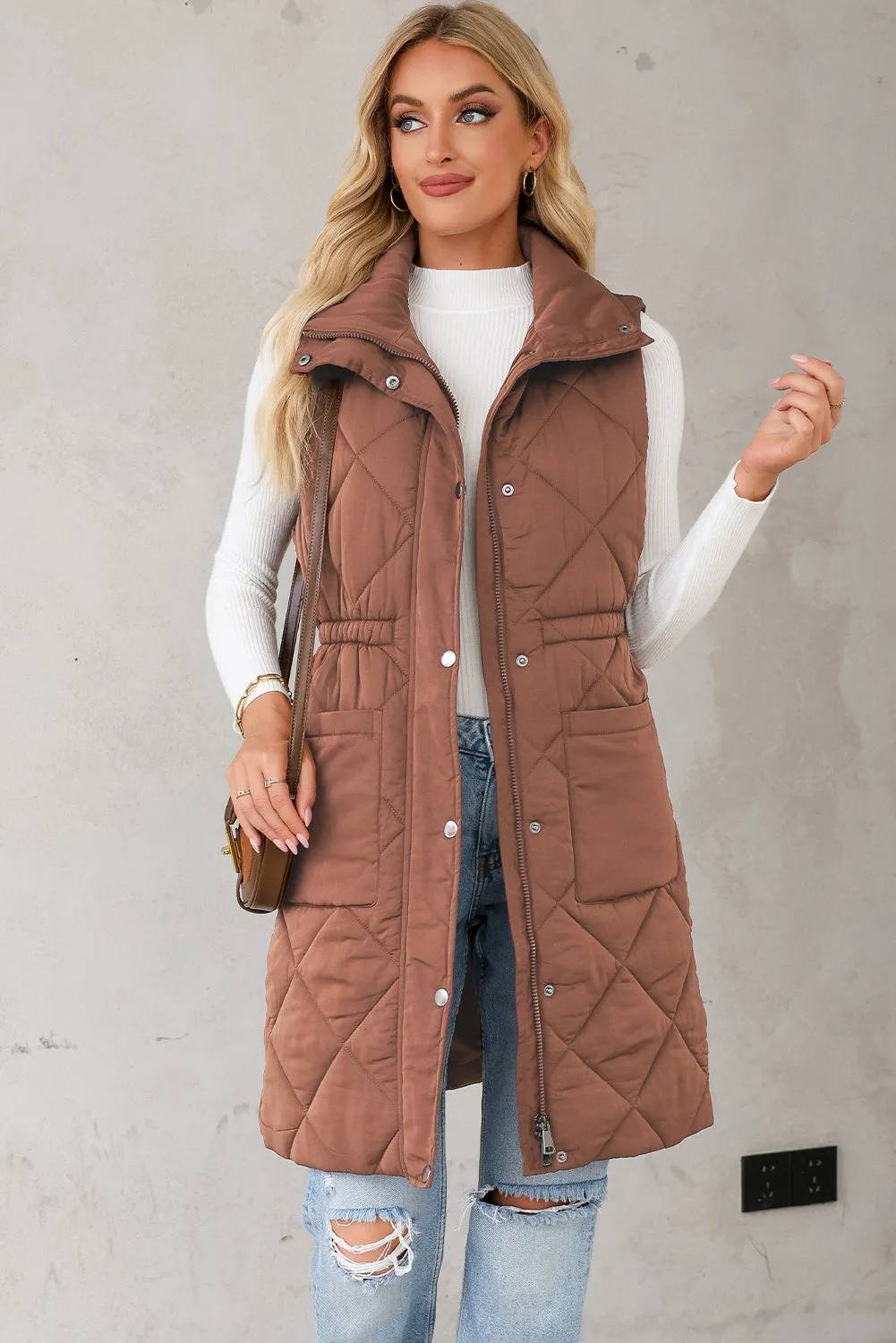 Puffer Quilted Long Vest Coat