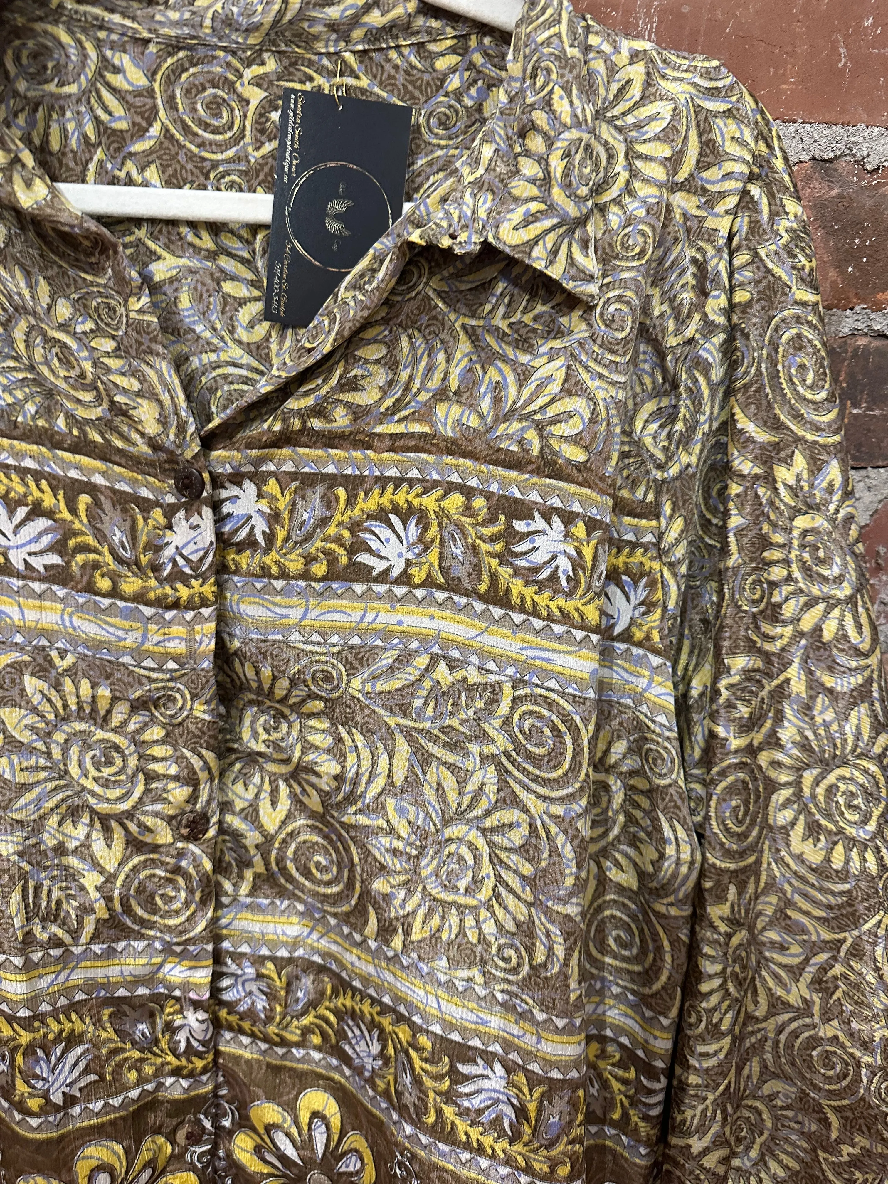 Pure vintage silk shirt-taupe/yellow