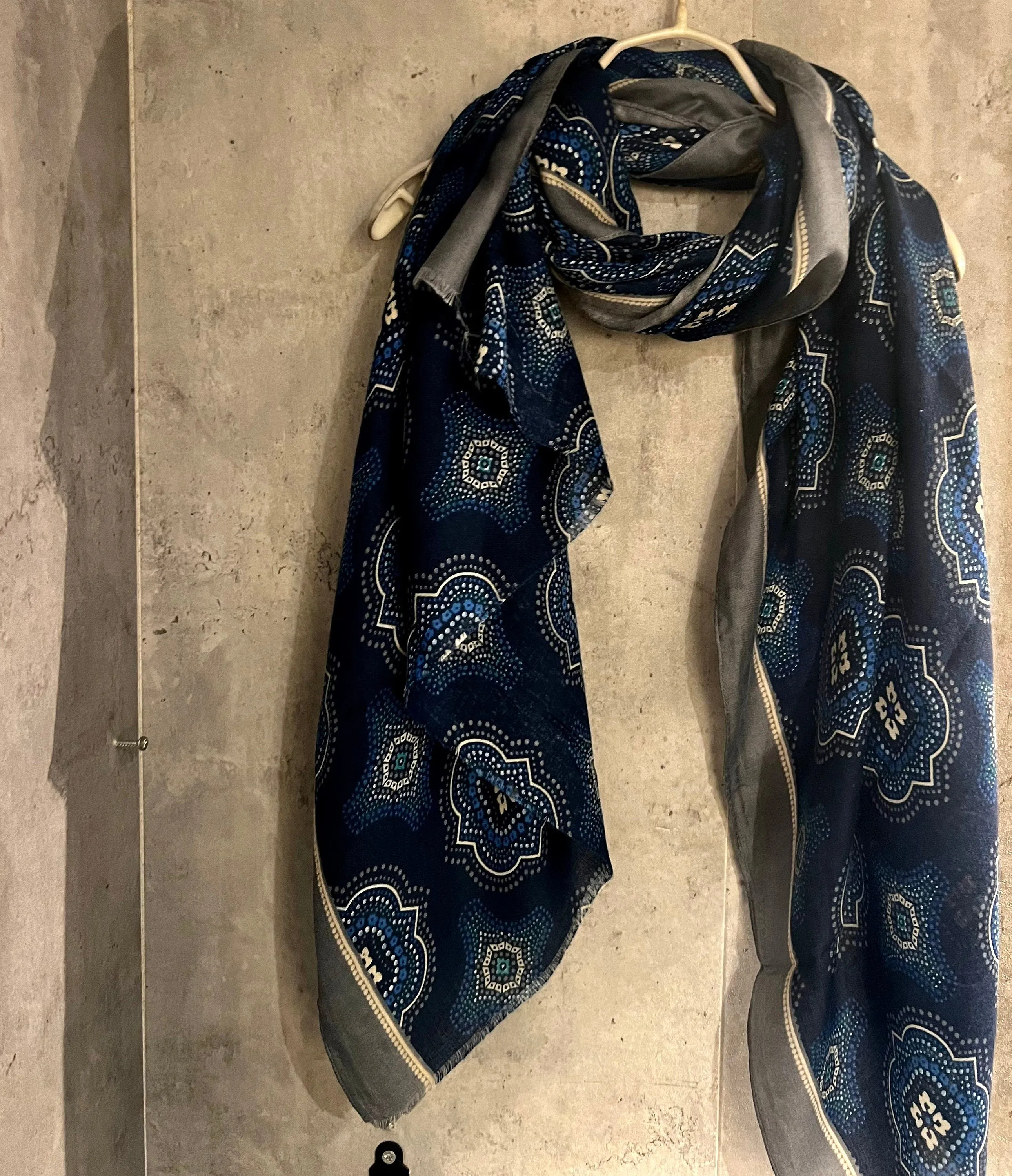 Saree Pattern With Grey Trim Blue Cotton Scarf/Summer Autumn Winter Scarf/Scarf Women/Gifts For Her Birthday Christmas/UK Seller