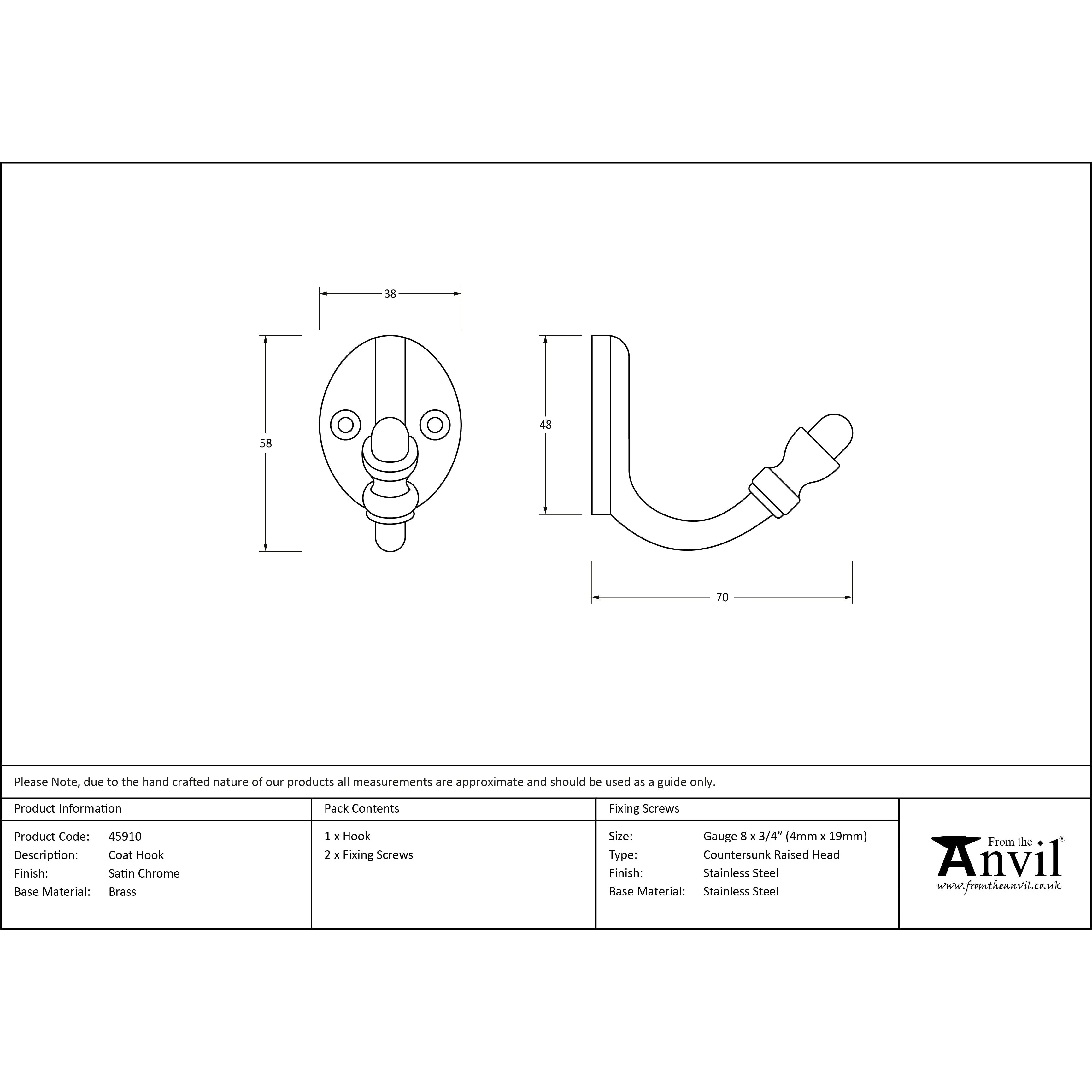 Satin Chrome Coat Hook | From The Anvil