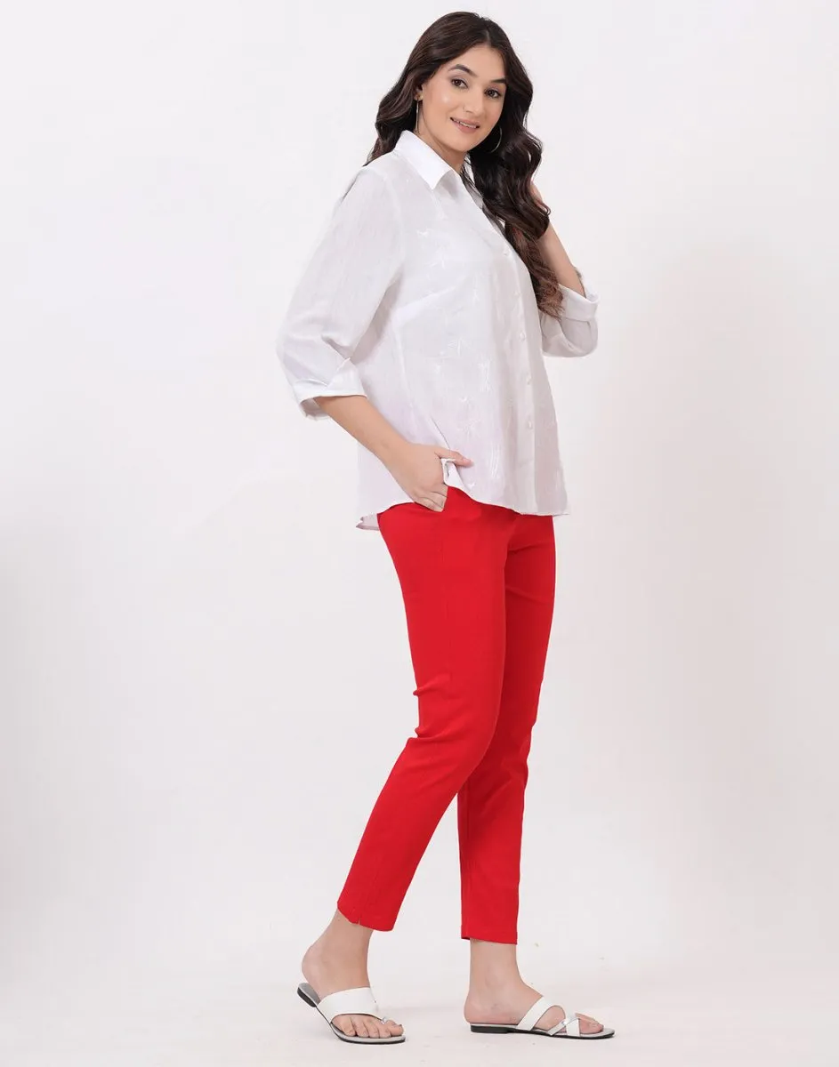 Satrangi Women's Red Viscose Lycra Trouser