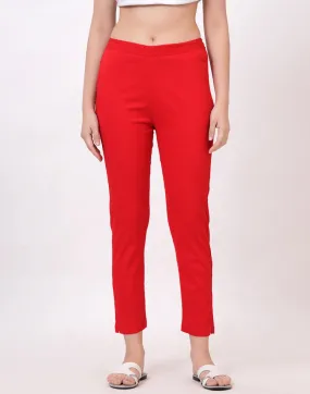 Satrangi Women's Red Viscose Lycra Trouser